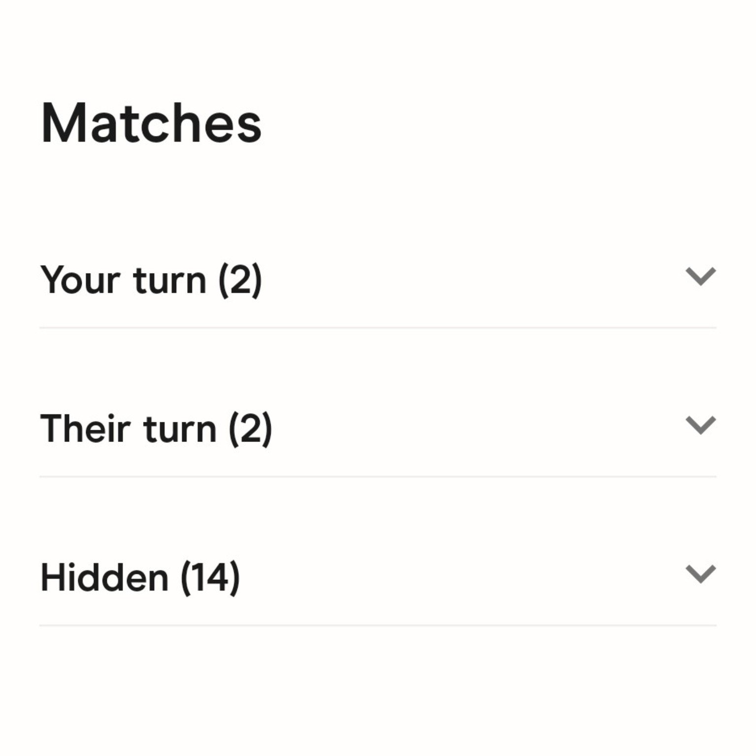 Current Hinge matches inbox showing 18 matches